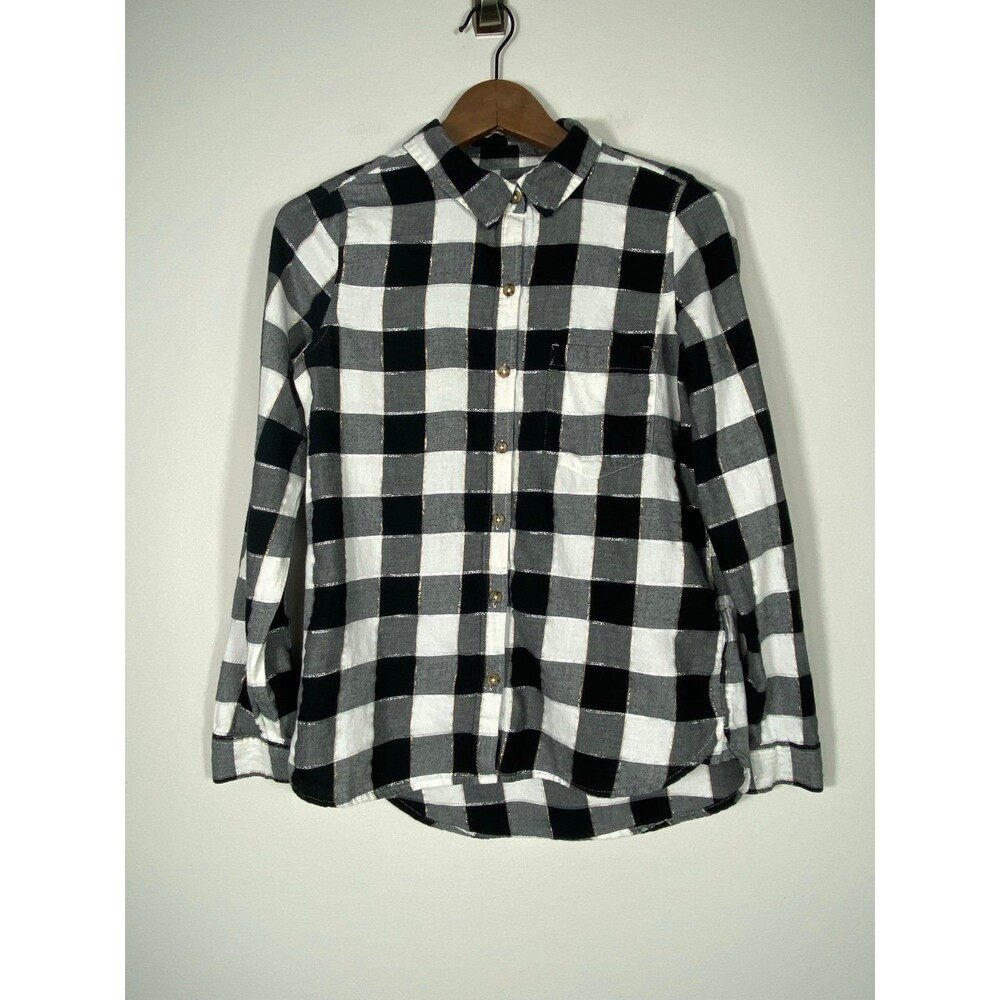 SO Perfect Shirt Women’s Medium Black White Buffalo Plaid Button Up